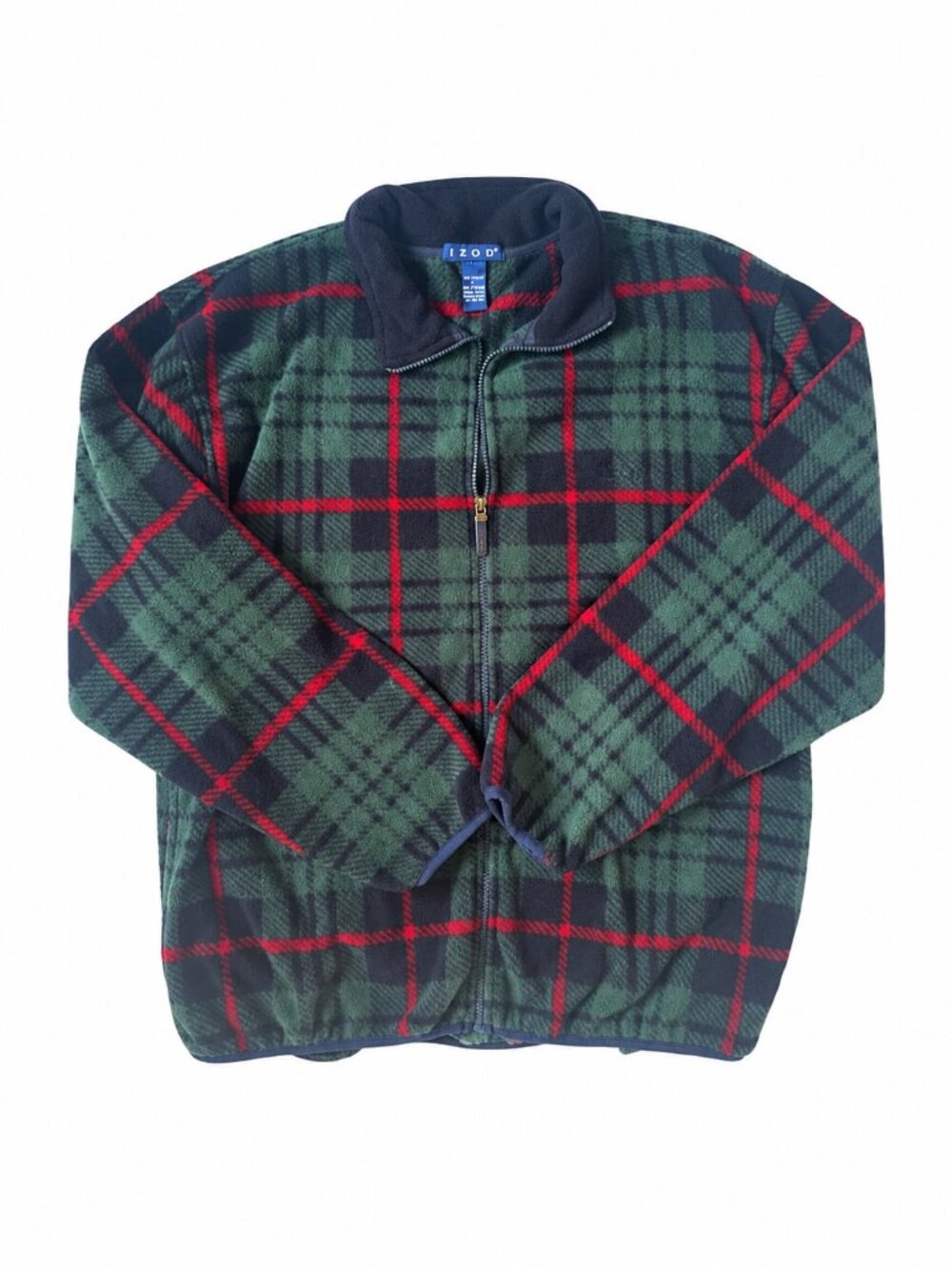 Izod Vintage Green and Red Plaid Fleece Full Zip Jacket Men's Size Large Y2K - Picture 2 of 7